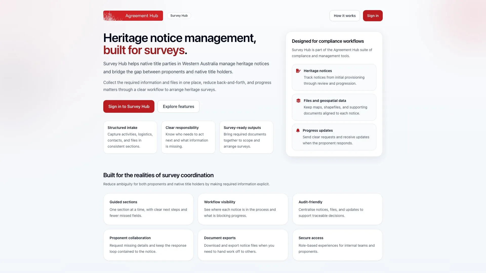 Agreement Hub: Survey Hub: managing heritage notices in one place